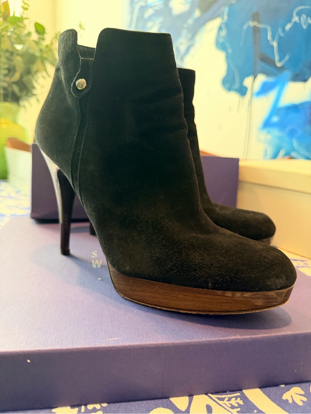 Stuart Weitzman Tablet Platform Zip Bootie Black